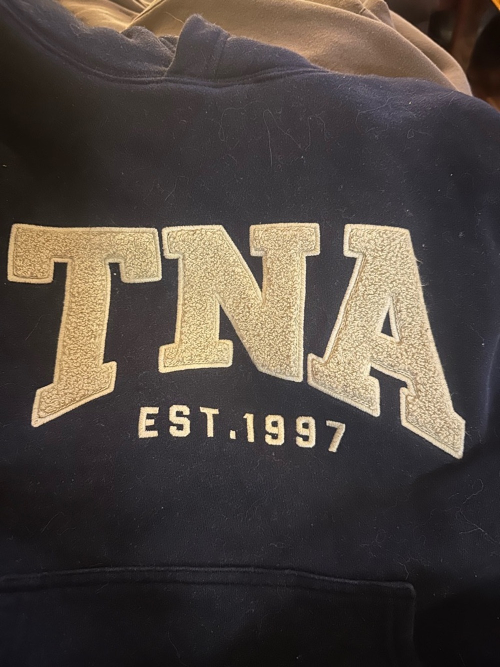 TNA Navy Hoodie with Cream Chenille Logo Small